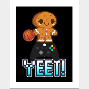 Cute Basketball Gingerbread Man Gamer Trendy Yeet Popular Urban Dance Saying - Winter Holiday Gift Posters and Art